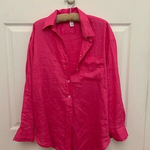 H&M pink linen shirt, size SM (oversized). Great condition!